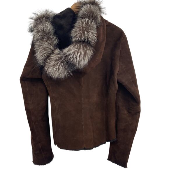 Great Greenlands Brown sherpa suede fur hood jacket - Picture 3 of 6